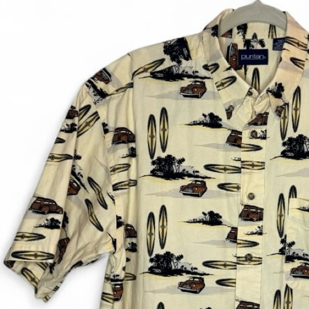 Puritan Vintage Surf Truck Print Button-Down Shirt Men’s L 100% Cotton Summer